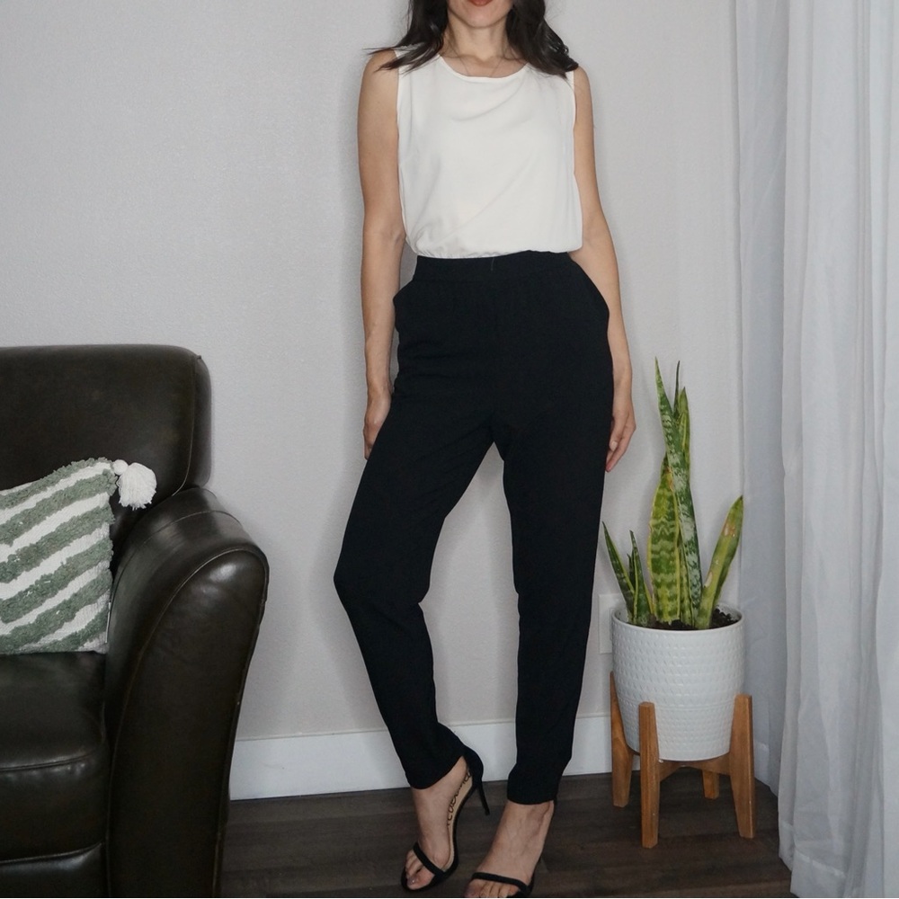 Black & Ivory Sleeveless Jumpsuit Open Back Sz L - Picture 1 of 10